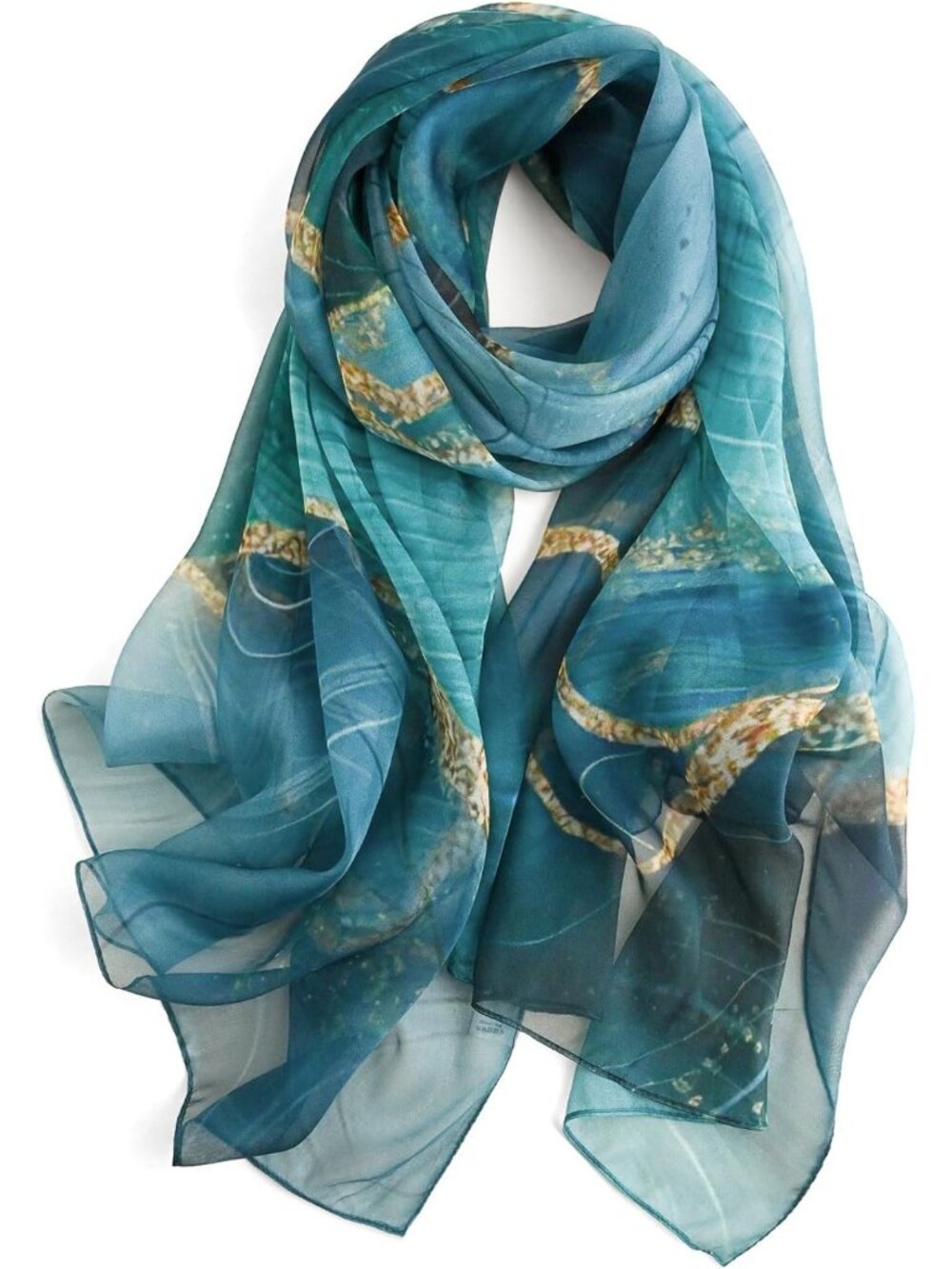 Lightweight 100% Mulberry Silk Scarf for Women | Sheer Floral Wrap Shawl - Blue